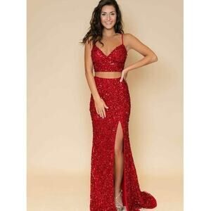Sherri Hill 53448 Red Two-Piece Sequin Formal Dress